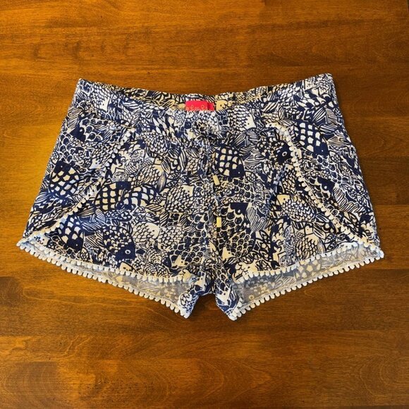 Lilly Pulitzer for Target blue white print pompom shorts medium - Picture 3 of 15